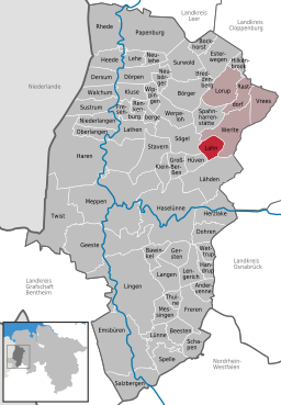 Läget för kommunen Lahn i Landkreis Emsland