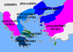 Karta över korsfararstaterna i södra Europa 1204