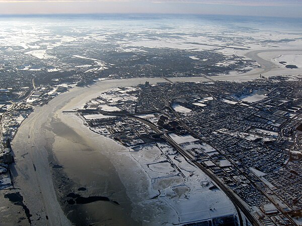 Limfjorden in winter at its narrowest section, in Aalborg