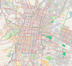 Mapa konturowa miasta Meksyk, blisko lewej krawiędzi na dole znajduje się punkt z opisem „Álvaro Obregón”