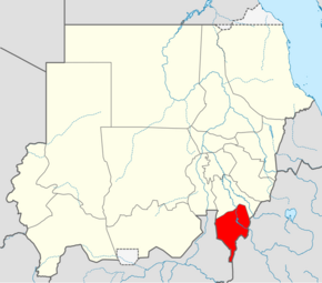 Harta statului Nilul Albastru în cadrul Sudanului