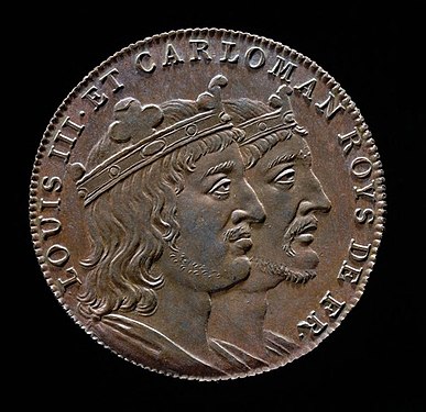 Medalenn dremmoù Loeiz III ha Karloman II warni, gant Jean Dassier (1676-1763)