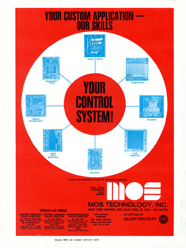 A 1973 MOS Technology advertisement highlighting their custom integrated circuit capabilities