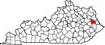 Mapa do estado destacando o condado de Johnson