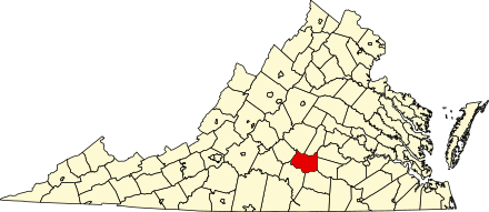 Location of Prince Edward County in Virginia Map of Virginia highlighting Prince Edward County.svg