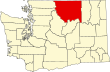 Harta statului Washington indicând comitatul Okanogan