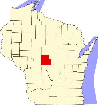 Location of Wood County in Wisconsin Map of Wisconsin highlighting Wood County.svg