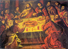 The Last Supper, 1753, by Marcos Zapata, in the Cuzco Cathedral. The festive animal to be consumed is a guinea pig.