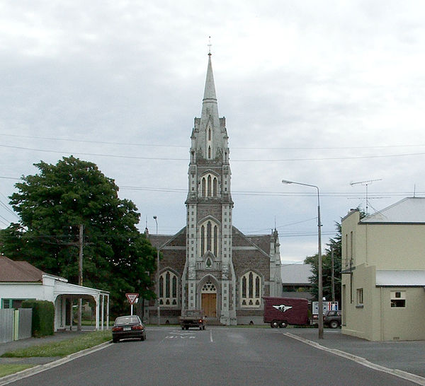 Lawson's impressive church dominates the old road to Fairfax (Tokoiti).