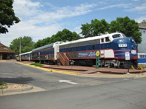 The train parked at Stillwater in 2010 Minnesota Zephyr Train (5051341575).jpg