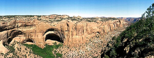 view of cliff dwellings from overlook at Navajo National Monument