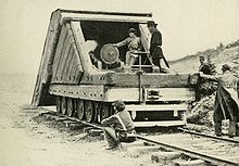 The Confederate Lee-Brooke Rail Gun captured by Union forces at the Siege of Petersburg MovingBatteryPetersburg1864.jpg