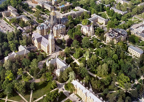 An aerial view of the University of Notre Dame