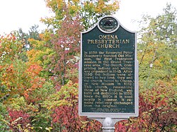 Michigan state historic marker Omena Presbyterian Church (Michigan) historic marker.jpg