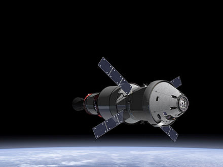 Artist's concept of an Orion spacecraft including the European Service Module with Interim Cryogenic Upper Stage attached at the back
