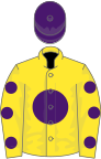 Yellow, purple disc, spots on sleeves, purple cap