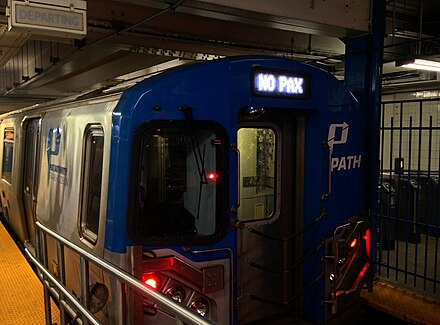 PATH train with "NO PAX" on its destination sign