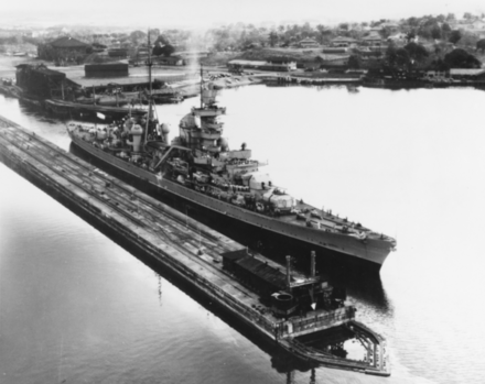 Prinz Eugen passing through the Panama Canal en route to the Operation Crossroads nuclear tests in 1946