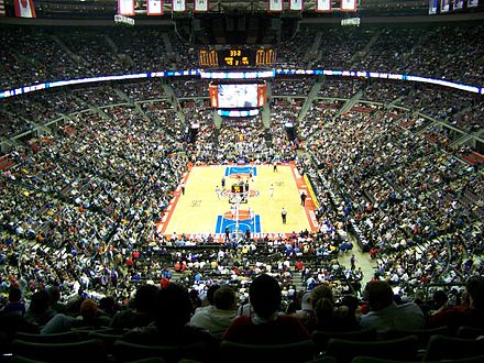 The interior of the Palace of Auburn Hills during a Detroit Pistons basketball game in January 2006.