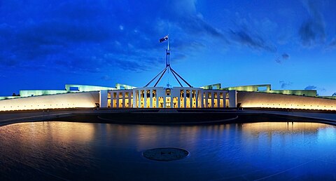 Parliament House Canberra Dusk Panorama.jpg