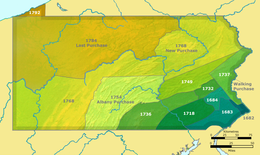 A map showing the "New Purchase" of 1768 in Pennsylvania Pennsylvania land purchases.png