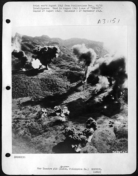 File:Pillars of smoke towered 3000 ft., after napalm attack by 5th AF fighters at Luzon.jpg