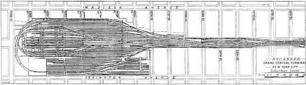 A diagram of the lower-level tracks and streets above