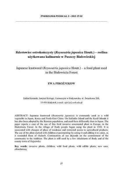 Plik:Rdestowiec ostrokończysty (Reynoutria japonica Houtt.) – roślina użytkowana kulinarnie w Puszczy Białowieskiej.pdf