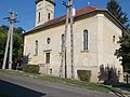 Reformed church and electric pylons, 2018 Dombóvár.jpg