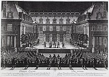 Performance of Alceste by Jean-Baptiste Lully, Jeu de Paume du Bel-Air theater, Paris, 4 July 1674. Representation d'Alceste de Lully-Quinault, Versailles, fete de 1674, Le Pautre - Gallica.jpg