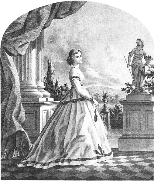 Woman standing in ideal classical landscape