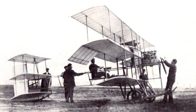 A British Roe III Triplane in the United States in September 1910 with its designer, Alliot Verdon Roe, in the cockpit.