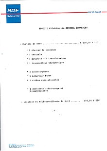 SDF Securite quotation for a business, in the late 80's or early 90's SDF Securite - quotation for a business.jpg