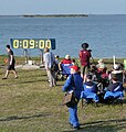 STS133 during 9 minute hold from NASA PKWY E causeway grandstand