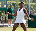 Sachia Vickery competing in the second round of the 2015 Wimbledon Qualifying Tournament at the Bank of England Sports Grounds in Roehampton, England. The winners of three rounds of competition qualify for the main draw of Wimbledon the following week.\