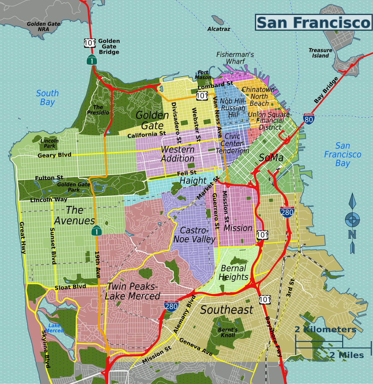 File San Francisco Districts Map Svg Wikimedia Commons