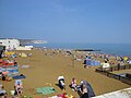 Sandown beach, Sandown, Isle of Wight, seen in June 2011 with a number of tourists sunbathing.