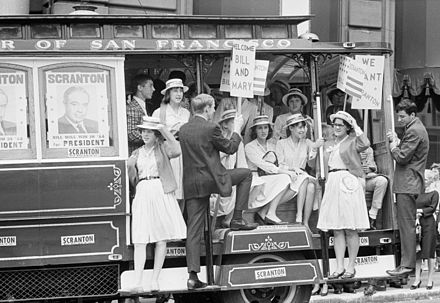 Scranton supporters ride a San Francisco cable car during the 1964 Republican National Convention