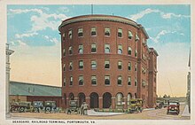 The terminal as a passenger station, circa 1920 Seaboard RR Terminal Portsmouth VA.jpg