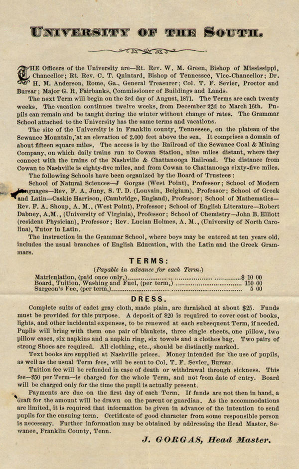 1871 Poster for Sewanee