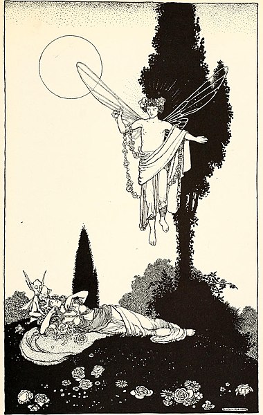 Illustration of Oberon enchanting Titania by W. Heath Robinson, 1914