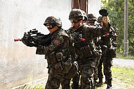 Slovenian soldiers carrying FN F2000 S rifles.