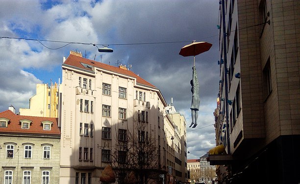 Hanging statue, Prague, Czech Republic