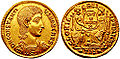 Cezar Constantius Gallus, burri i dytë i Kostandinës, në një monedhë ari të prerë në Selanik.