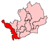 Une circonscription de taille moyenne. Il est long et mince, s'étendant du nord-ouest au sud-ouest du comté.