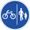 English: Korea Traffic Safety Sign - Mandatory - 317 Bicycle Ped Division 한국어: 대한민국 교통표지 - 지시표지 - 317 자전거 및 보행자 통행구분