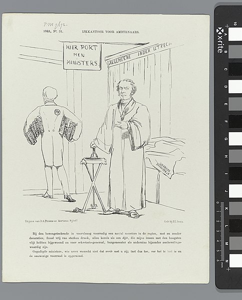 File:Spotprent op Prof. Vreede, 1863 IJkkantoor voor ambtenaars (titel op object), RP-P-OB-89.454.jpg