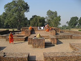 Xuanzang visited Sravasti site (above), the place where the Buddha spent most of his time after enlightenment. Sravasti-gandhakuti.jpg