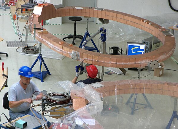 Wendelstein 7-X in Greifswald, Germany. Coils are prepared for the experimental stellarator.