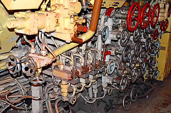 valve handles in a submarine